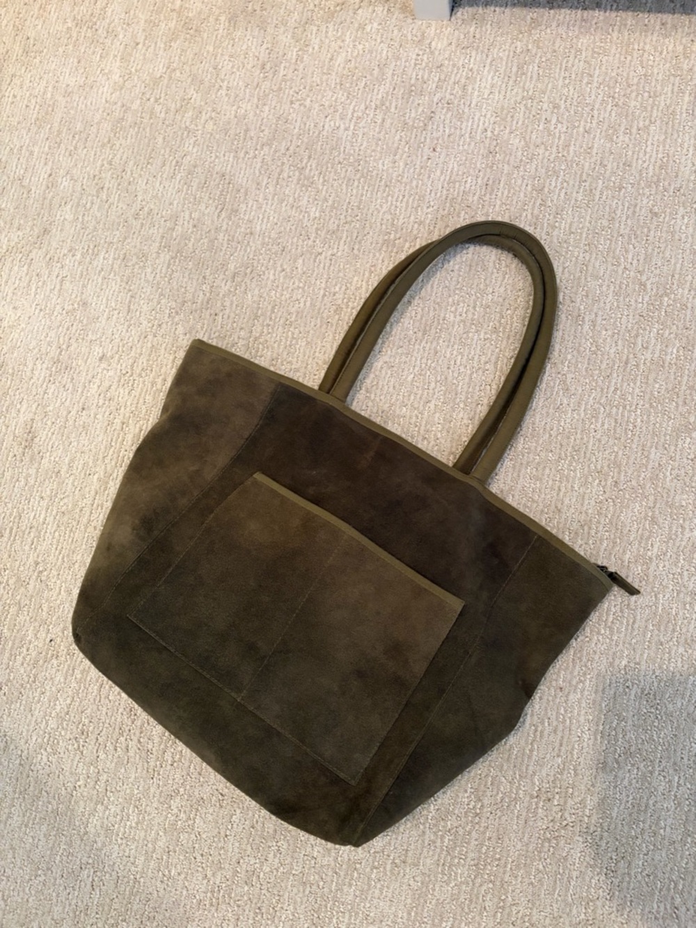 Olive Green Suede Tote Bag - Classic Everyday Carry